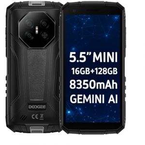 DOOGEE Mini Smartphone Incassable Fire 3 Pro, 5,5" HD+, Format Compact+Prise en Main Facile, 16Go+128Go, Batterie Longue Dur&eacute;e 8350mAh, IA Gemini, 16MP+8MP, T&eacute;l&eacute;phone Renforc&eacute; IP68, GPS NFC Noir (GLORIOUS SOAR LIMITED, neuf)