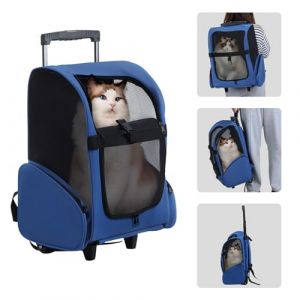 Sac &agrave; Dos &agrave; roulettes pour Chiens/Chats Supporte 15 kg, Sac &agrave; Dos de Transport pour Chien/Chat avec poign&eacute;e t&eacute;lescopique, Trolley pour Petit et Moyen Chats et Chiens (Bleu Royal) (Liazkr, neuf)