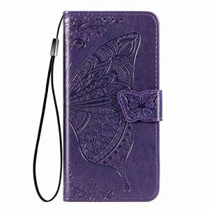 GOGME Coque pour Huawei Honor Magic 7 Lite / Magic7 Lite Etui, Relief 3D Papillon Housse en Cuir PU/TPU, Portefeuille avec Rangements de Cartes et Stand Fonction. Violet Fonc&eacute; (KERUN EU, neuf)