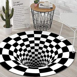 YGMXZL Tapis Avec Illusion 3D Vortex, Tapis de Sol Rond Noir et Blanc en Treillis pour Chambre &agrave; Coucher, Salon, Bureau (A, 60 * 60CM) (XTTGNKY, neuf)