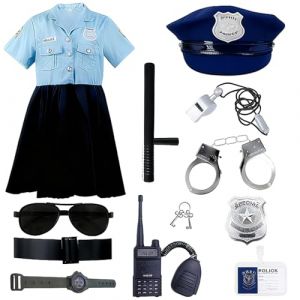 HIULLEN Costume de Police pour Enfant Fille, 13 pi&egrave;ces Jouet de Police avec Chemise de Police,Insigne de Police, Talkie-Walkie, Robe de Police, Menottes pour Enfants, Carnaval, Cosplay, Halloween (YQMYEU, neuf)