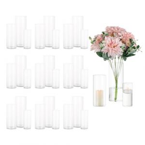 Vase &Agrave; Fleurs En Verre Cylindrique Transparent, 10 Ensembles De Vases Basiques Modernes En Verre Pour D&eacute;coration De Table, Centres De Mariage,Bougeoirs Pour Ornements De Salon, 15/20/25 Cm De Haut (Gasseam, neuf)