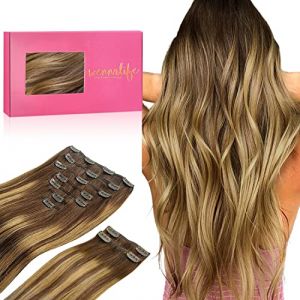 WENNALIFE Extension a Clip Cheveux Naturel, 150g 45cm 9pcs Balayage Brun Chocolat à Blond Caramel Extension Cheveux Naturel Humain Remy Extension Cheveux Naturel Clip Extension Clip Cheveux Naturel (wennalife-FR, neuf)