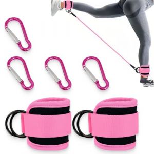 KOLZEMV 2 PCS Sangle Cheville Musculation Poulie, Sangle de Cheville Réglable Gymnastique, Sangle Musculation avec Double Anneau D, Ankle Straps, Accessoires pour Fitness, Sport, Gym, Exercice, Tirage (ZHAO CI YK, neuf)