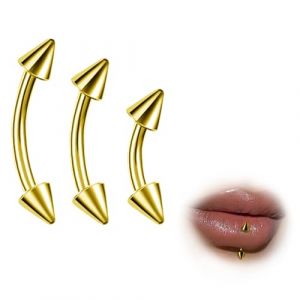 ESHIONER G23 Titane Piercing Arcade Piercing Langue Nombril Piercing Labret Vertical Levre Lip Bar Labret Daith Bananes C&ocirc;ne Homme Femme Hypoallerg&eacute;nique Or 6mm 8mm 10mm 16G 3PCS (ESHIONER Jewellery Outlet, neuf)