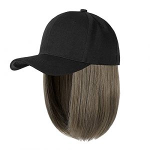 Casquette Femme Noir Tresse Droite Courte Coupe Bob Coiffure Réglable Amovible Perruque Chapeau pour Blond cendré Mix Blond Blanchi City Cap Rouge, g, taille unique (Jia jia store, neuf)