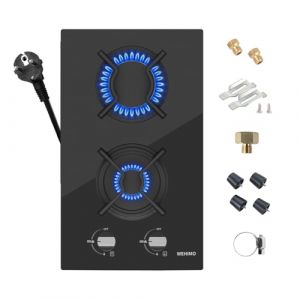 WEHIMO Plaque de cuisson au gaz &agrave; 2 feux, en verre, encastrable, 30 cm, 3700 W, 2 zones de cuisson (2700 W + 1000 W), Domino pour gaz propane et gaz naturel, verre noir, convient pour toutes les (SVtool, neuf)
