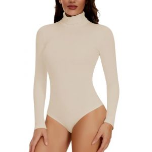 Joyshaper Body &agrave; manches longues &eacute;l&eacute;gant pour femme - Col montant - Chemisier &agrave; manches longues - Combinaison &agrave; manches longues, beige, M (Joyshaper Direct FR, neuf)