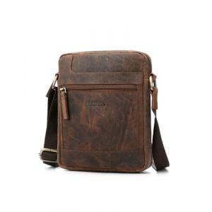 LEABAGS Pochette Homme Bandouli&egrave;Re Cuir - Veritable Petit,Vintage Shoulder Bag Sac Bandouli&egrave;Re Homme Cuir,Multifonctionnel Sacs &agrave; Main Voyage,Sacoche Port&eacute; Epaule Travers（ Rouge Brun Vintage） (Marketplace-Powerbrands, neuf)