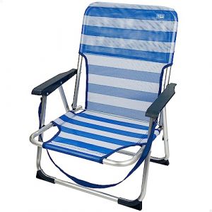 AKTIVE Beach - Chaise Pliante Basse avec Dossier Fixe et Poign&eacute;e. Chaise de Plage ou Camping, Fauteuil de Jardin avec Accoudoirs, Bleu et Blanc (TradeINN, neuf)