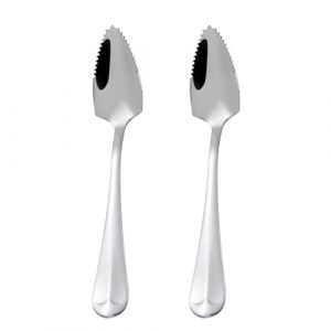 Lot de 2 cuillères à pamplemousse, cuillères pointues, cuillères à kiwi, cuillères en acier inoxydable, cuillères à dessert, spatule, cuillère dentelée, cuillère à fruits (argenté) (NIALL QUINN STORE, neuf)