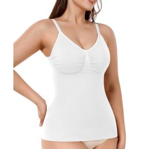 Hauts Sculptants Femme D&eacute;bardeur Gainant Ventre Plat Gaine Amincissante Tanks Top Compression sans Manches sans Couture Maillot de Corps Top avec Soutien-Gorge avec Bretelles Ajustables (#1 Blanc,L) (YARRCO, neuf)