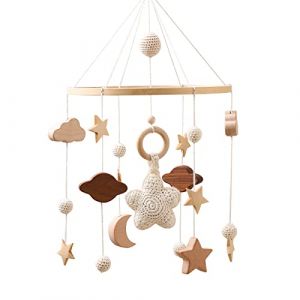 Promise Babe Mobile Bébé Carillons avec Nuages Lune Etoiles Fait main Bois Crocheté Fille Cloche de Lit Pendentif à Suspendre Pour Bébé Star Moon Cloud Mobile Mond Sterne Mobile (Best for baby, neuf)