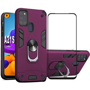 Folmecket Coque pour Samsung Galaxy A21S, avec Film de Protection d'&eacute;cran Rotatif &agrave; 360 degr&eacute;s avec Anneau en m&eacute;tal Absorbant Les Chocs et Coins renforc&eacute;s en TPU pour Galaxy A21S 6,5" Vin Rouge (Folmecket, neuf)