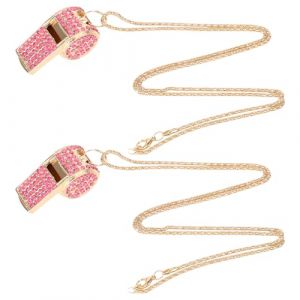 lasuroa 2pcs Whistle Bling-Bling, Métal Cristal Sifflet Strass Son Puissant et Clair Sifflet Sport avec Cordon pour Enseignant Arbitre Maître-Nageur Entraînement Basket-Ball (Or, Rose) (YESIONG, neuf)