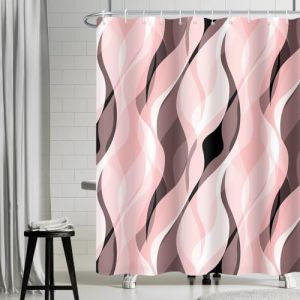 Uiiooazy Rideau Douche Rose, Rideau de Douche Anti Moisissure Abstrait Rayures Rouge Rayé Rideaux de Baignoire Tissu Imperméable Lavable Polyester Rideaux Salle de Bain avec 12 Crochets 180x180cm (dongguibinjingpinxiaodianpu, neuf)