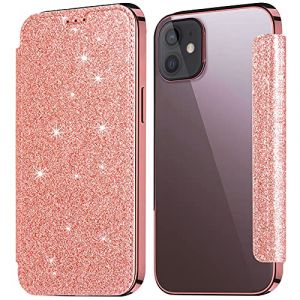 KOUYI Coque Compatible avec iPhone 13, Paillettes Strass Bling Fin &agrave; clapet Folio en Cuir PU avec Emplacement pour Carte Coque arri&egrave;re TPU Souple pour iPhone 13 6,1 Pouces (Rose) (Kouyi EU Store, neuf)