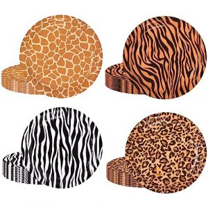 Lot de 64 assiettes à dessert en papier de 17,8 cm - Motif léopard - Impression de tigre - Motif girafe - Assiettes jetables - Pour fête prénatale, fête d'anniversaire, décoration (MUDAMUDA Store, neuf)