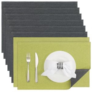 Banchif Sets de Table,Set de Table Tressé Lot de 8 Lavable Double Face Résistantes à la Chaleur Antidérapant Set de Table (Gris-Vert, Rectangulaire Lot de 8) (Banchif, neuf)