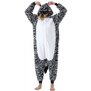 ULEEMARK Adulte Femme Homme Anime Animal Cosplay Halloween Costume Combinaison Pyjama Outfit Nuit Vetements Onesie Soiree de Deguisements Unisexe Zèbre L (Asesi, neuf)