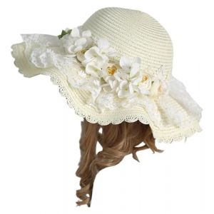 Lolita Coiffe, Bandeau Lolita, Chapeaux de paille de soleil de plage d'&eacute;t&eacute; for femmes, chapeau de fleur en dentelle Lolita, chapeaux seau de voyage &agrave; large bord(White Flower) (Morty Bazaar, neuf)