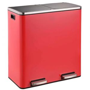 casa pura | Felix | Poubelle Tri S&eacute;lectif | Double Compartiment | Amortisseur de Fermeture | P&eacute;dales en M&eacute;tal | Design Id&eacute;al pour Cuisine et Bureau | Rouge, 2 x 30 Litres (MEISTEREI, neuf)