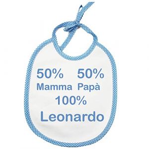 Bubab&ugrave; Bavoir pour b&eacute;b&eacute; personnalis&eacute; avec nom bavoir 20 x 26 cm personnalis&eacute;s 100% coton fabriqu&eacute; en Italie &ndash; Indiquez le nom dans l'espace de livraison (bleu ciel) (ALMATEX SRL, neuf)