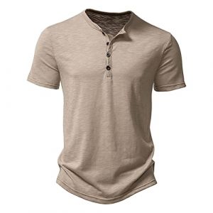 Homme Henley T-Shirts à Manches Courtes Col Tunisien Boutons Coton Décontractée Slim Fit Chemises en Coton T-Shirt Respirant Haut d'extérieur Fitness Tee Shirt Vetement Homme Solde (⭐⭐⭐⭐⭐AEGJEGVD(5-15 jours Arrivé), neuf)