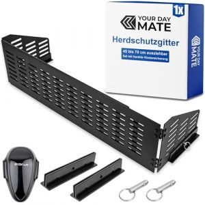 Grille de protection de la cuisinière Sécurité enfant, extensible de 45 à 70 cm, noir, Set avec porte de four Sécurité bébé, grille de protection de la cuisinière avec ailes latérales à charnières (spreewaelder-hofladen, neuf)