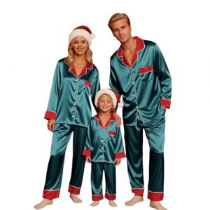 G&eacute;n&eacute;rique Pyjama de No&euml;l Famille 2025 Combinaison Pyjama en Soie Chemise Boutonn&eacute;e et Pantalon en Satin Maison Chaud Ensemble Pyjamas Couple Femme Homme Fille Gar&ccedil;on Enfant Automne Hiver (perfcreat, neuf)