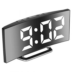 Derkiewn Réveil numérique pour Chambres à Coucher, écran Miroir 7'' LED, 2 luminosités, 12/24H, température, Date, veilleuse, Snooze, Alimentation USB, Fonction mémoire（Blanche） (huouhusw, neuf)