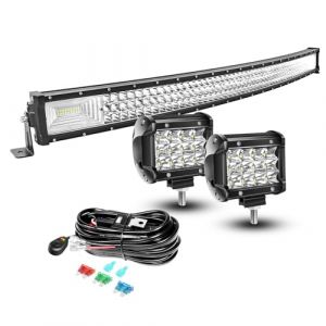 AUXTINGS 106cm 540W incurvé 3 rangées Barre Rampe LED,2x 10cm Phare de Travail LED 12V Projecteur LED Etanche Feux Antibrouillard LED Feux de Travail Avec câblage pour Voiture Camion Tracteur SUV,IP67 (AUXTINGS-EU, neuf)