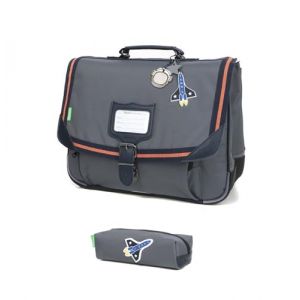 Lot Cartable TANN'S 38 cm garçon + Trousse Rectangulaire Assortie + 1 Crayon Fantaisie Blumie (Thomas) (Blumie Shop, neuf)