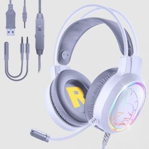 EMPIRE GAMING – Icarus S17 Casque Gamer RGB - pour PS5, PS4, Xbox One/Series, PC, Mac, Smartphones, Tablettes - Télécommande - Son Stéréo Haute Définition - Microphone Flexible - Blanc (OptimumWay France, neuf)