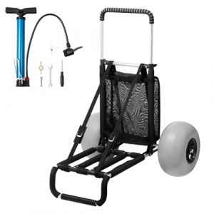VEVOR Chariot de Plage avec Grandes Roues pour Le Sable, Plateau de Chargement 760 x 390 mm, Chariot de Transport Pliable avec Roues Ballons de 304 mm, capacité de 74,8 kg, Hauteur de 685 à 1135 mm (New Clear FR, neuf)