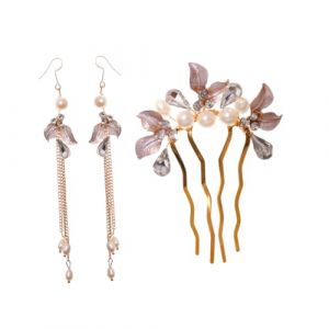 BAZEITFLOW 3 pi&egrave;ces Set de Peignes et Boucles Oreilles avec pour Mariage Bijoux Cheveux Mari&eacute;e &Eacute;l&eacute;gants et Durables Accessoires T&ecirc;te Mariage Chic (KINING, neuf)