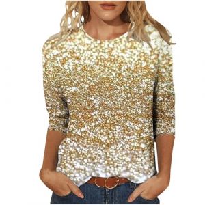 Haut Paillettes Femme Chic Et Elegant Soir&eacute;e Haut &agrave; Paillettes Femmes &agrave; 3/4 Manches et Col Rond Blouse Paillette Les F&ecirc;te Soir&eacute;e Party Club Cocktail Costumes de Carnaval Tenue de Fete Femme Chic (SImxf, neuf)