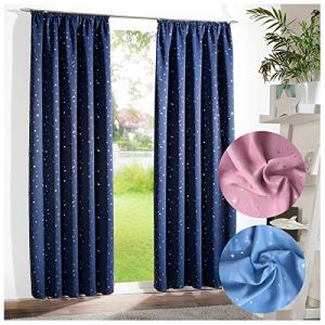 Heimtexland Typ693 Rideau occultant à œillets Motif étoiles Bleu foncé, Microfibre., Bleu nuit – argenté., Bandschal HxB 175x135 cm (inovatex, neuf)