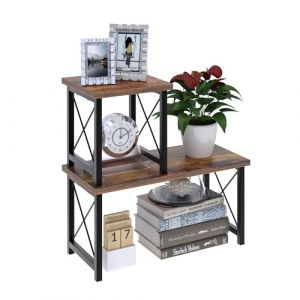 FEXPLENDID Petite Etagere a Poser sur Bureau & Mini Etagere Rangement Plan de Travail Cuisine | 40x40x19cm, en Bois/M&eacute;tal | Etageres pour Rangement Bureau/Cuisine, Stackable desk Rack (Bois Fum&eacute;) (FEXPLENDID-EU, neuf)