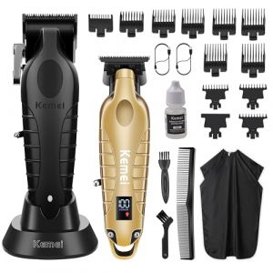 KEMEI Tondeuse &agrave; cheveux professionnelle sans fil pour homme avec &eacute;cran LED, 11 peignes de guidage (Kemei Professional Clippers, neuf)