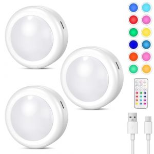 Cadrim Lampe de Placard Spot Led Murale Telecommande Sans Fil 3pcs Lampe Led Rechargeable,Lampe Led Sans Fil,Lampes Armoire,Luminosité Réglable,Veilleuse Pour Escalier Miroir Cuisine Vitrines Cabinet (Bochuang EU, neuf)