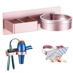 YYBO Porte Seche Cheveux Mural, Support Seche Cheveux et Lisseur, Porte Seche Cheveux et Lisseur sans percage pour H&ocirc;tel, Salle de Bains Salon (Or Rose) (YYBO-EU, neuf)