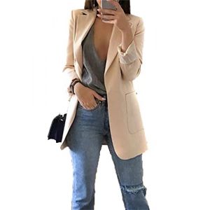 OMZIN Femmes D&eacute;contract&eacute; Col en V Vestes D&eacute;contract&eacute; &agrave; Manches Longues Blazer Grande Taille Blazer Manteau Abricot S (Mosesi, neuf)