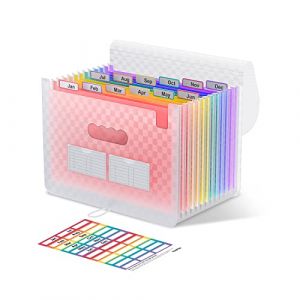 ThinkTex Trieur A4, 12 Compartiments Trieur Document, Rangement Papier Administratif, Range Document avec Intercalaire, Support de Rangement pour Bureau avec Couvercle, Format A4/Lettre - Rose (ThinkTex EU, neuf)