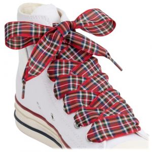 Puzeam 2 Paires de Lacets pour Chaussures en Ruban de Satin, 25 mm de Largeur, Lacets Plats &agrave; Damier en Soie pour Baskets et Bottes, pour Femmes et Filles（T-Rouge, 160） (Puzeam, neuf)