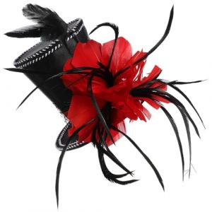ibasenice Bandeau Mini Chapeau Noir avec Plume Rouge Serre-t&ecirc;te D&eacute;guisement Halloween &Eacute;l&eacute;gant et L&eacute;ger Accessoire Costume Femme pour F&ecirc;te et Mariage (Yunfan YBJ, neuf)