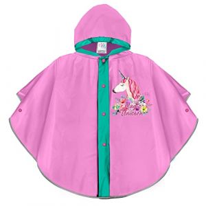 PERLETTI Poncho Pluie Enfant avec Licorne Blanc Rose - Cape de Pluie Imp&eacute;rmeable Protection Neige Vent D&eacute;tails R&eacute;fl&eacute;chissants - Veste Manteau avec Capuche Boutons Fille - Cool Kids (Lilas, 3-6 Ans) (PERLETTI, neuf)