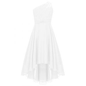 TiaoBug Enfant Fille Robe Princesse Soir&eacute;e &agrave; Perles Une &Eacute;paule Pliss&eacute; Robe Demoiselle d'honneur Mariage C&eacute;r&eacute;monie Robes de Bal Carnaval F&ecirc;te 6-16 Ans Ivory 7-8 Ans (TB TRADING, neuf)