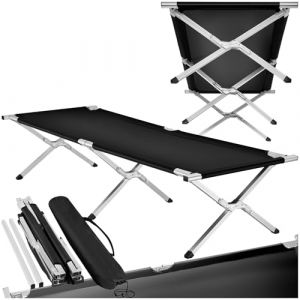 TecTake® Lit de Camp Pliable avec Housse de Transport - Lit appoint Matelas 1 Place Enfant Adulte Voyage Bivouac Plage Tente Exterieur Jardin Peche - 190 x 70 cm - Charge Max 150 kg - Noir (Made4Home SAS, neuf)
