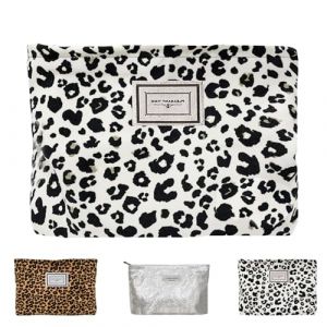 AUNGCSHE Trousse Maquillage Femme, Pochette Tissu, Trousse Toilette Femme, Grande Trousse de Toilette Femme pour Femmes Trousse de Toilette Voyage pour Port Quotidien (Léopard Blanc) (Perfect168, neuf)